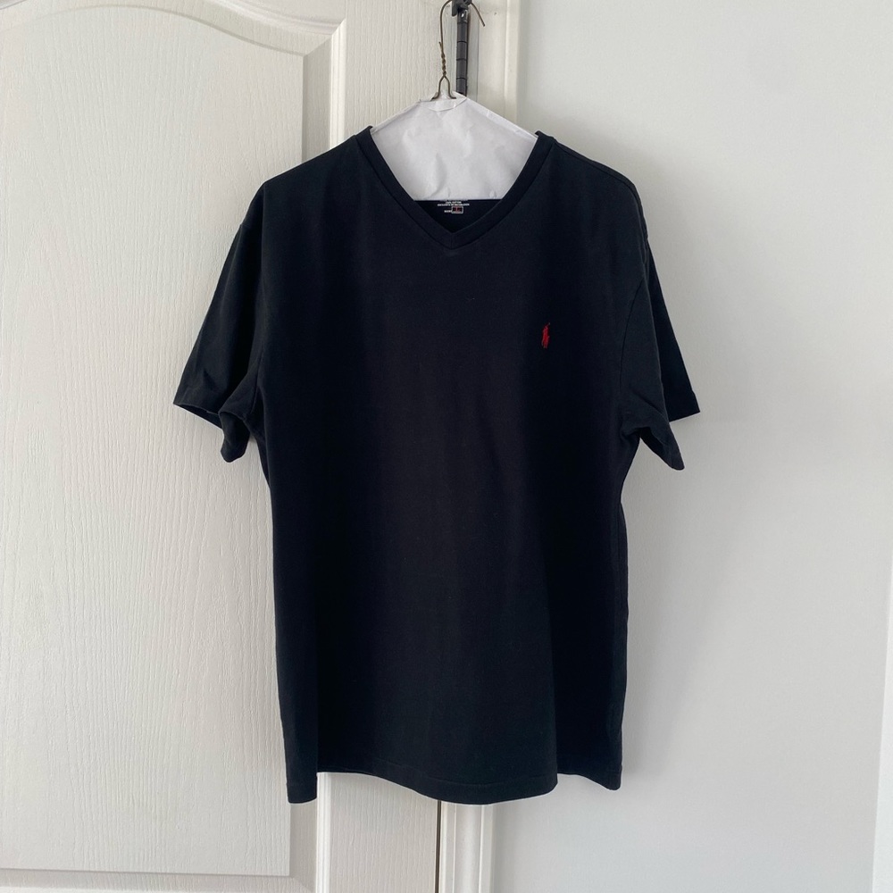POLO by Ralph Lauren large black v neck t-shirt with red horse.